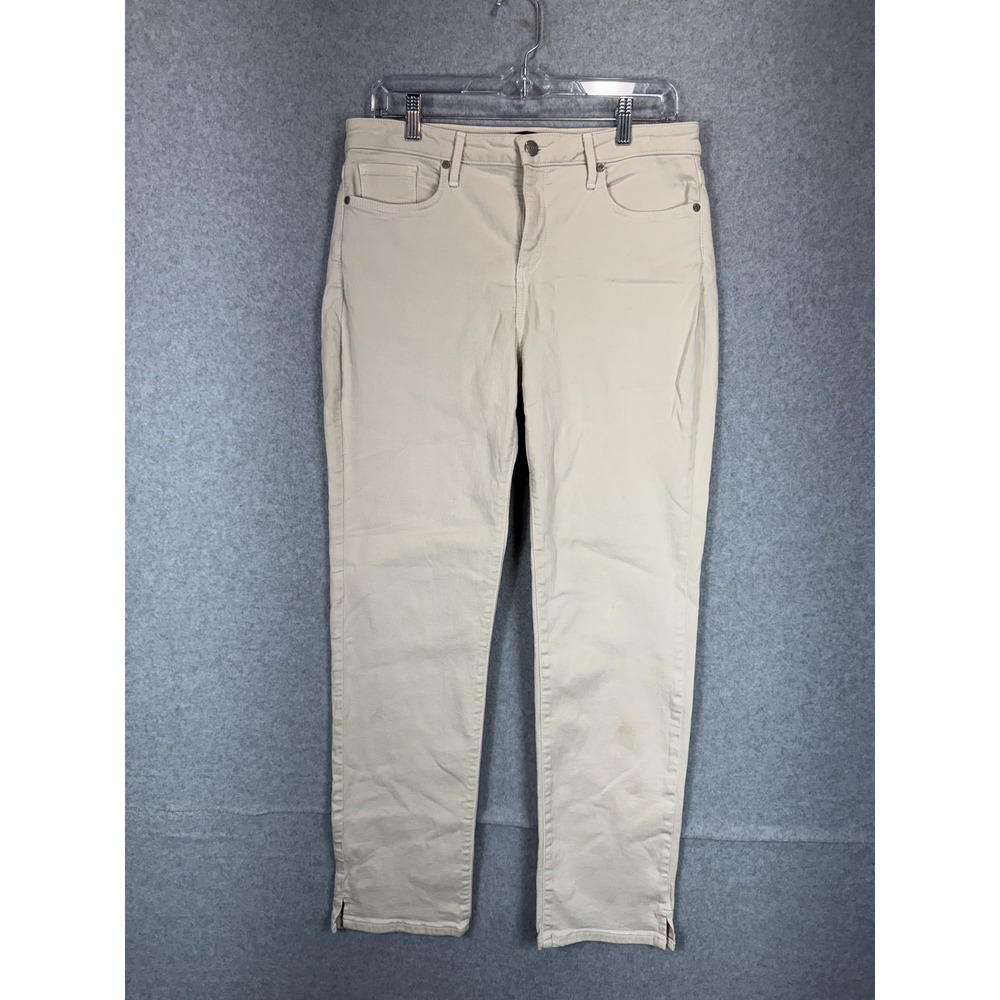 NYDJ Curves 360 Pants Womens 8 Beige Skinny Stretch Ankle Zip Casual Comfort